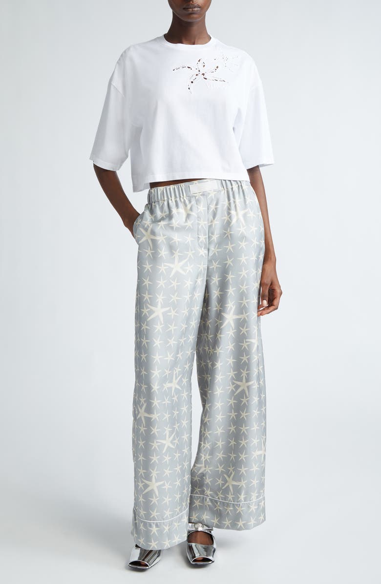 Versace Starfish Logo Crystal Embellished Crop Cotton T-Shirt, Alternate, color, 