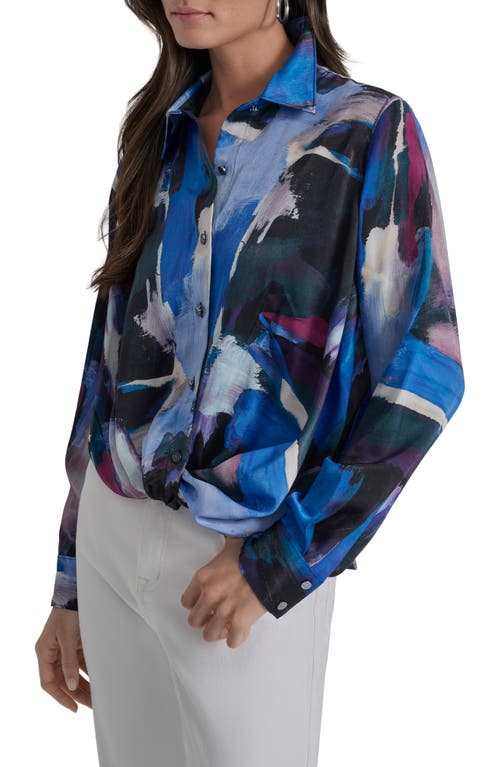 Dkny Printed Satin Button-up Shirt In Blue
