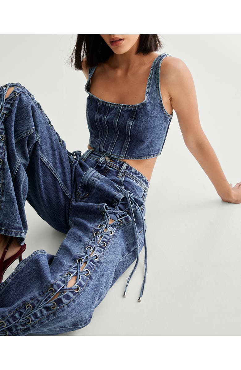 NASTY GAL Lace Front Detail Jean, Alternate, color, Authentic Midwash