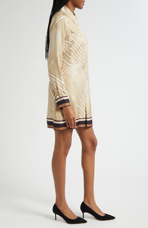 Veronica Beard Pryce Border Print Long Sleeve Silk Blend Shirtdress In Neutral