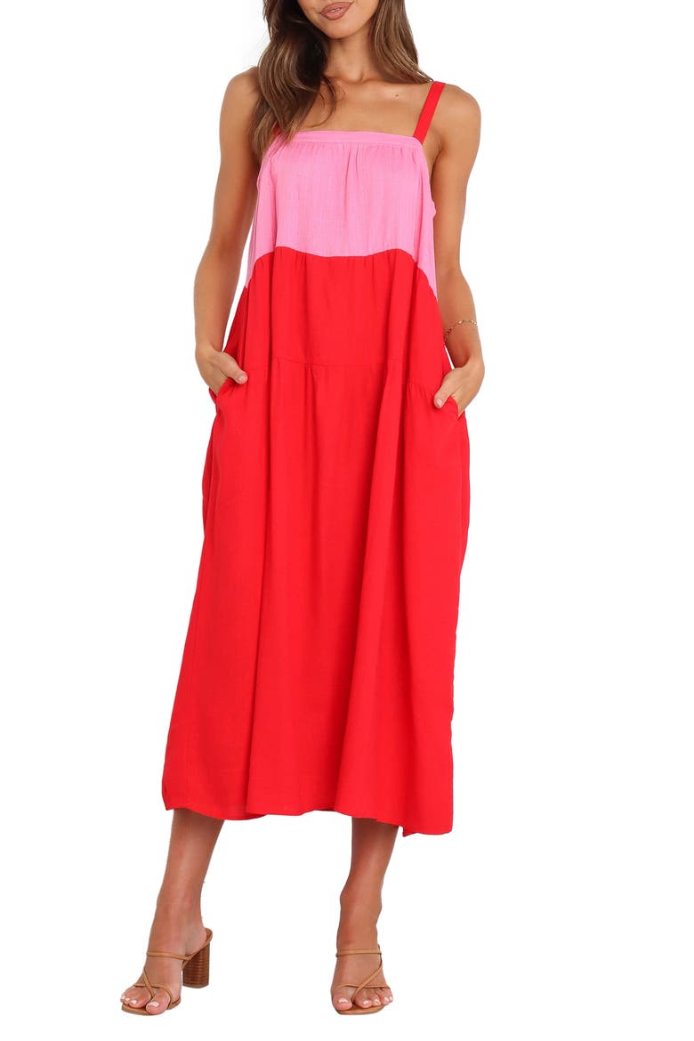 Aliana Colorblock Midi Sundress, Main, color, PINK SPLICE