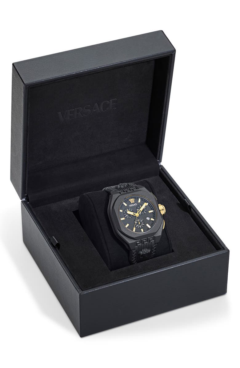 Versace V-Legend Chronograph Synthetic Strap Watch, 44mm, Alternate, color, Black