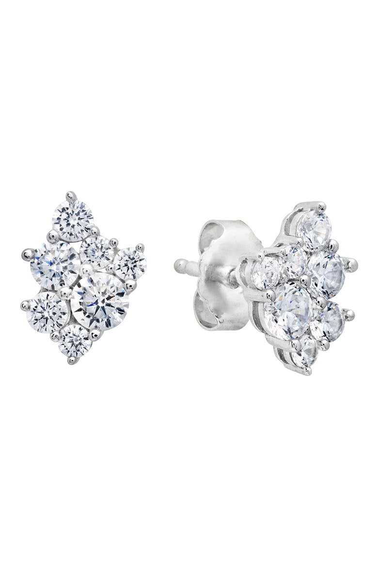 Cubic Zirconia Cluster Stud Earrings, Main, color, PLATINUM