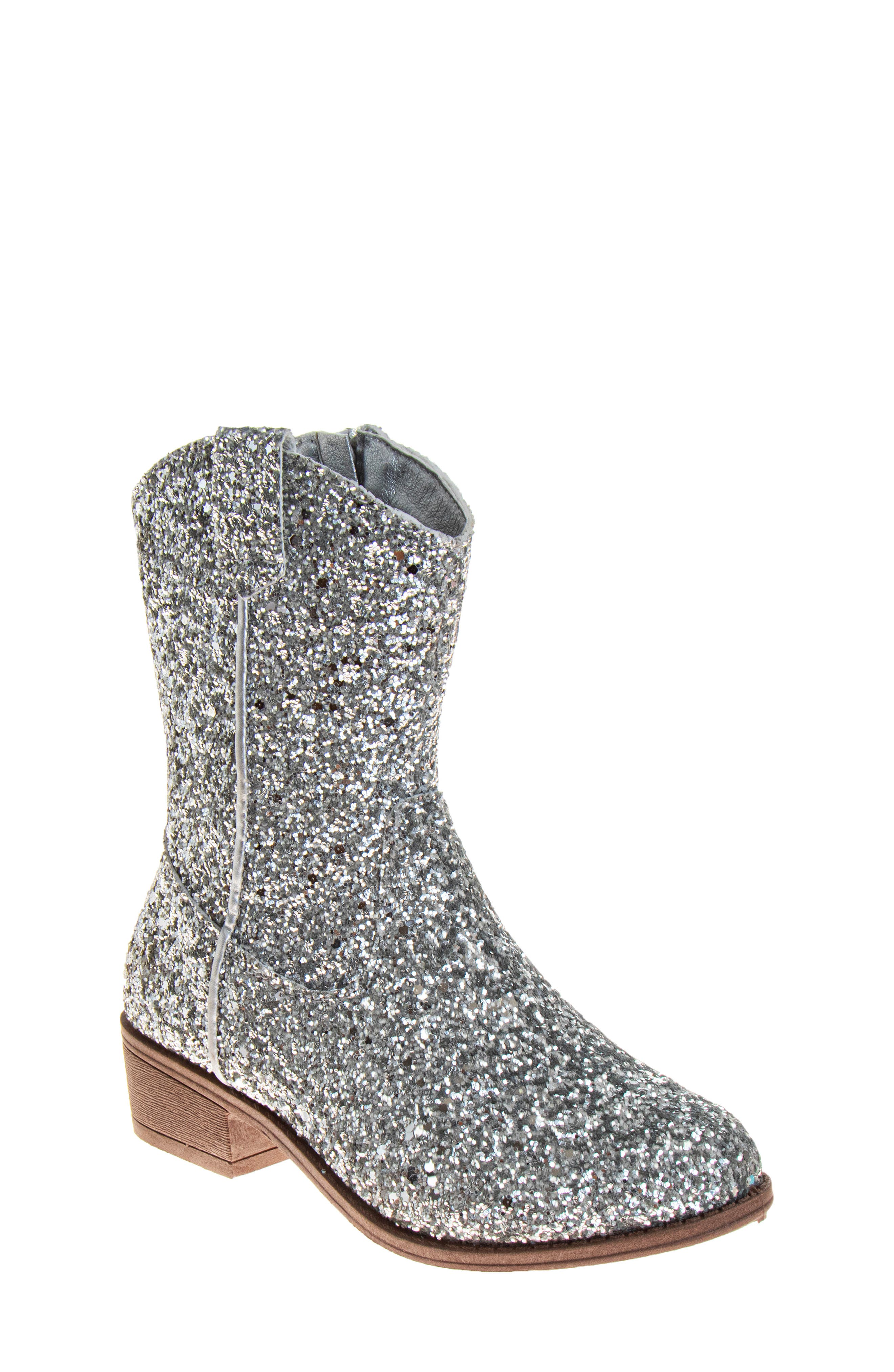 Glittery Western Boots, Main, color, SILVER GLITTER