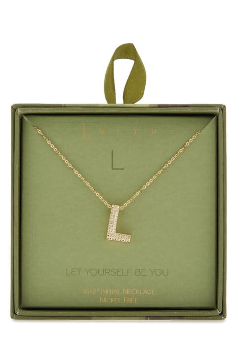 Pavé Cubic Zirconia Initial Pendant Necklace