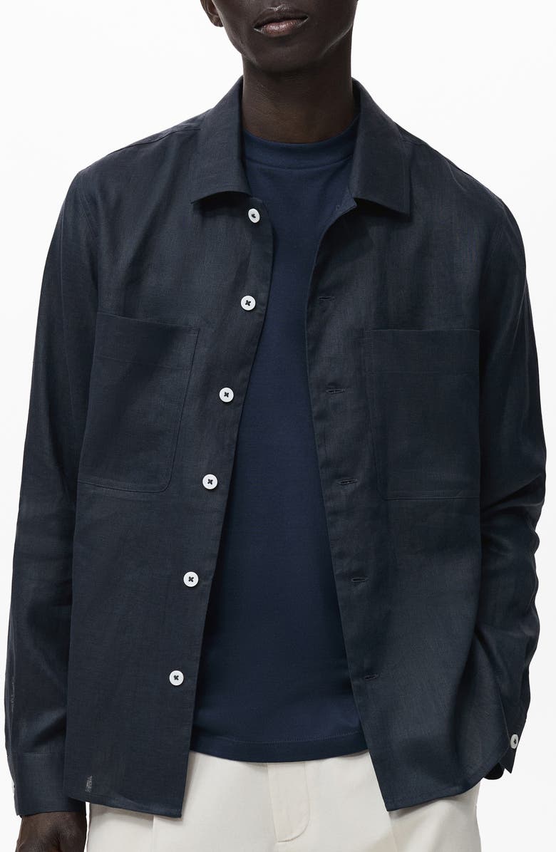 MANGO Lightweight Linen Overshirt, Main, color, Navy