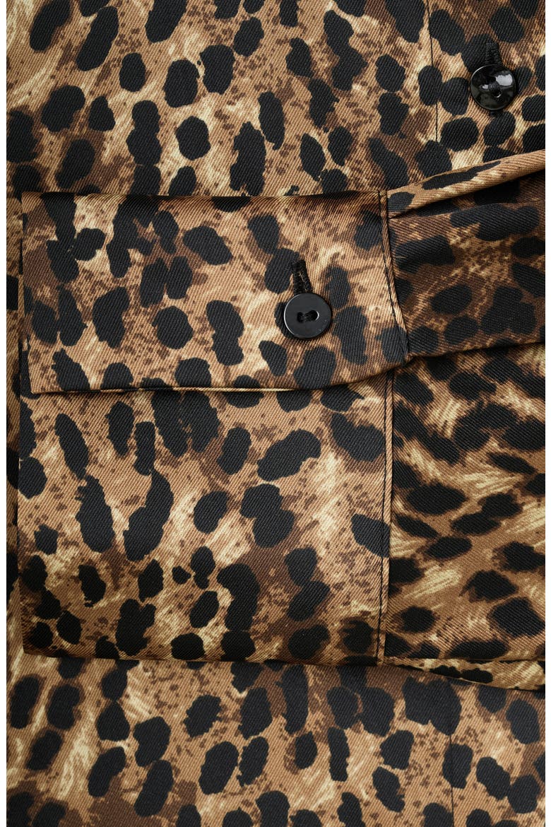 Leopard Print Satin Button-Up Shirt, Alternate, color, BROWN