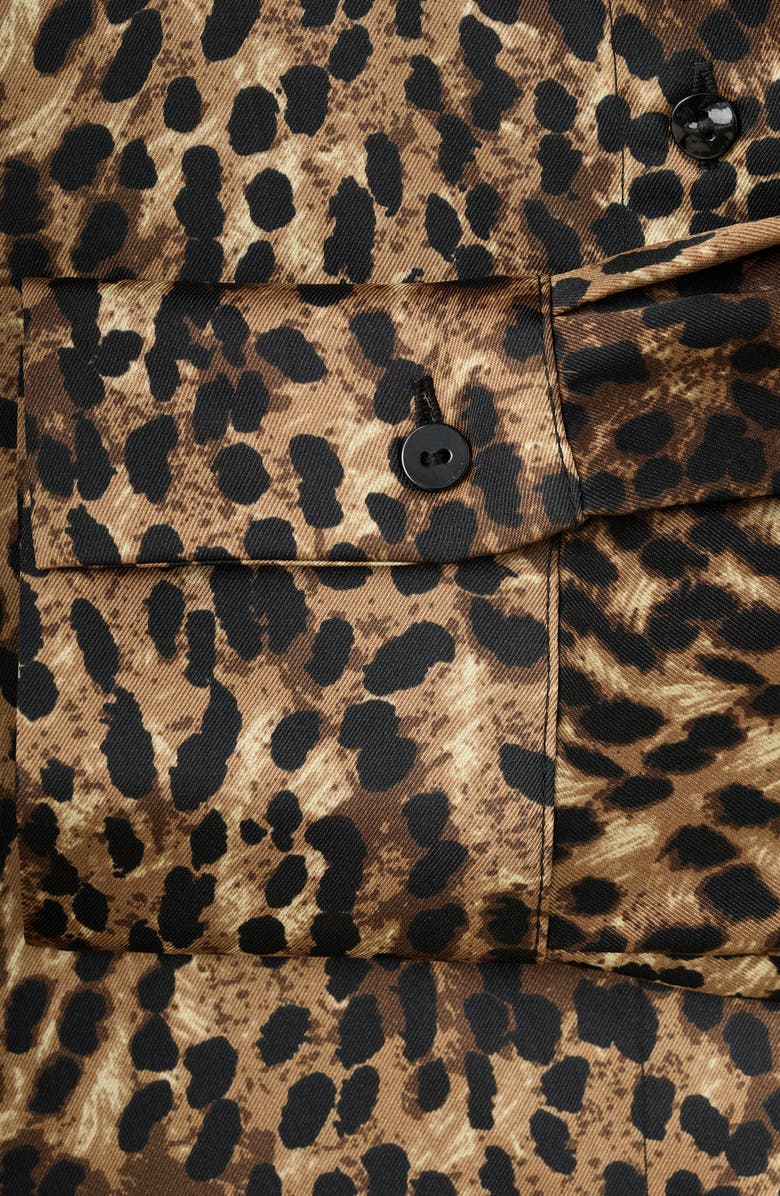 MANGO Leopard Print Satin Button-Up Shirt, Alternate, color,