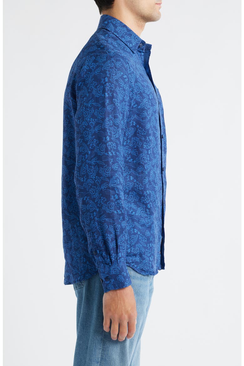 Floral Linen Button-Up Shirt, Alternate, color, DARK BLUE