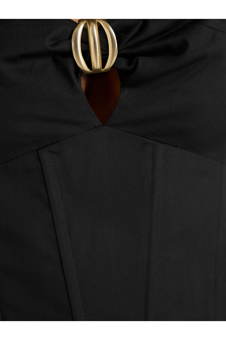 Faith Cap Sleeve Corset Cotton Midi Dress, Alternate, color, Black