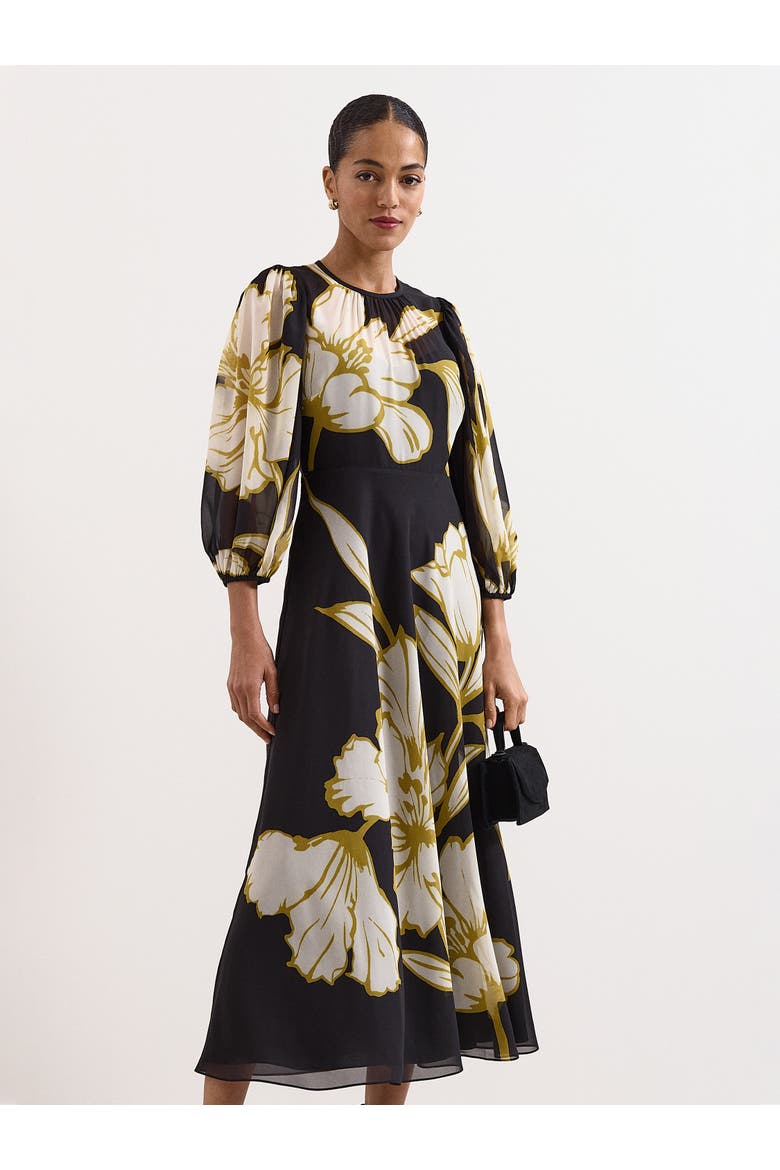 Eve 3/4 Sleeve Floral Maxi Dress, Alternate, color, Black Mu