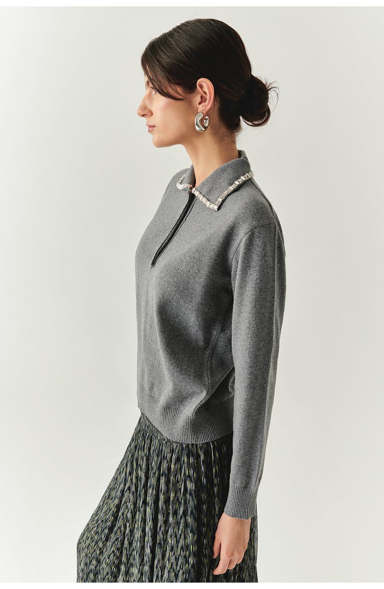 Exquise Maleah Trim Collar Sweater, Alternate, color, Grey