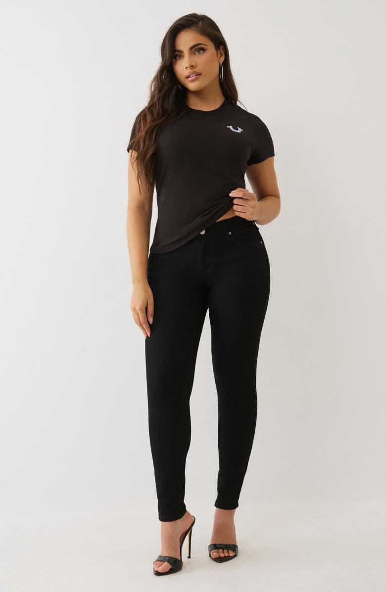 True Religion Jennie Mid Rise Skinny Jeans, Alternate, color, Black Rinse