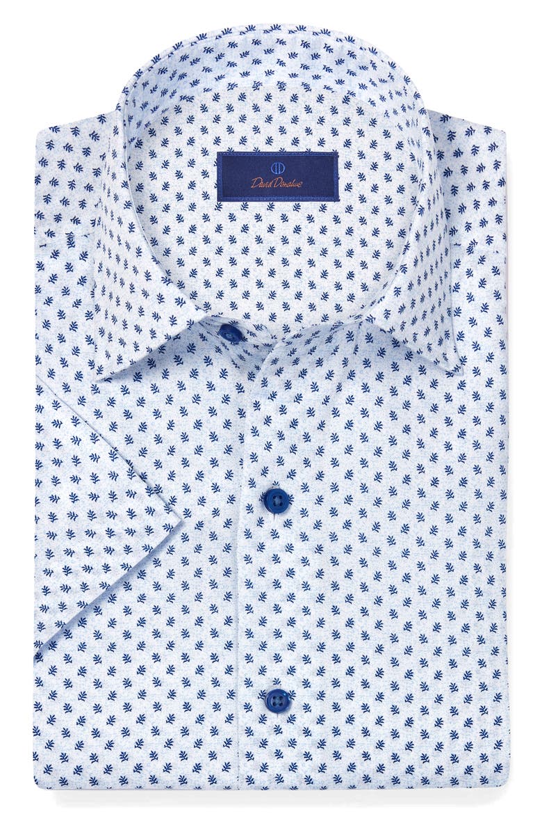 Leaf Print Short Sleeve Shirt, Alternate, color, SKY/ NAVY