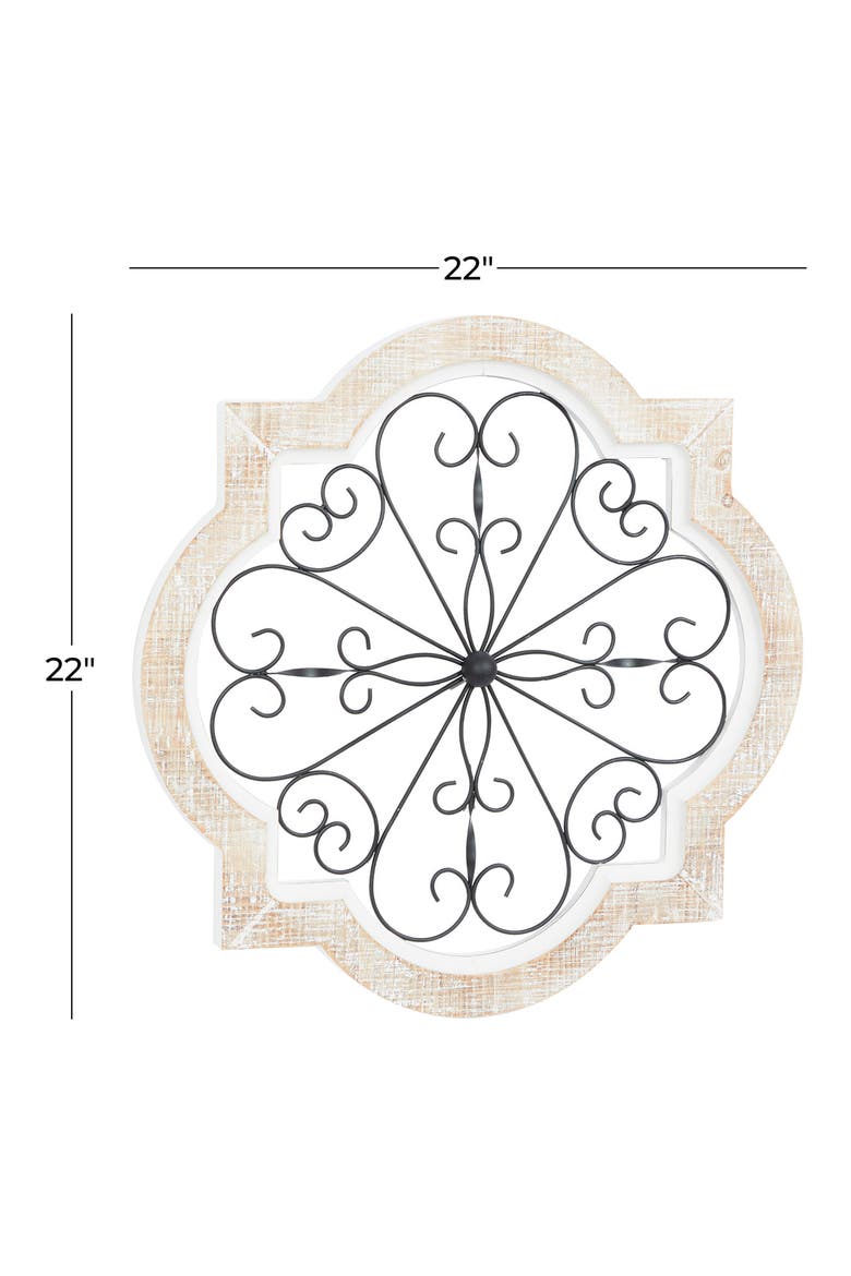 White Wood Scroll Wall Decor with Metal Scroll Work, Alternate, color, WHITE
