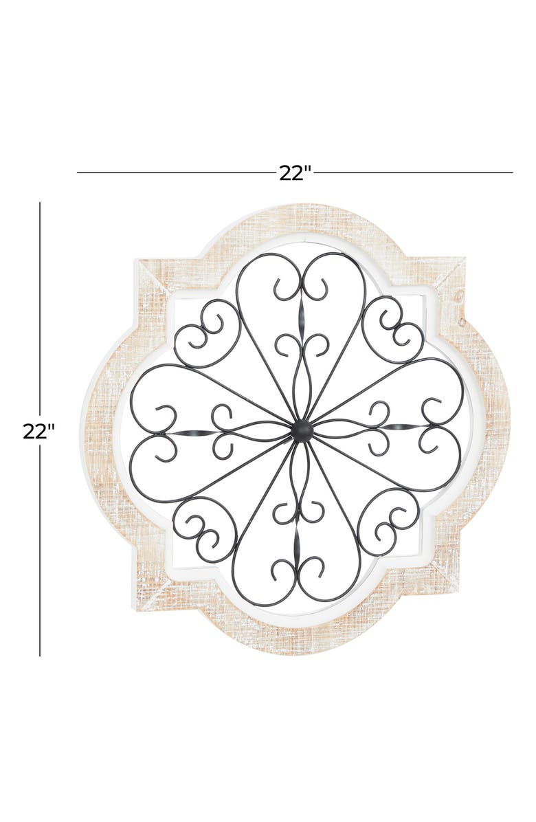 WILLOW ROW White Wood Scroll Wall Decor with Metal Scroll Work, Alternate, color,