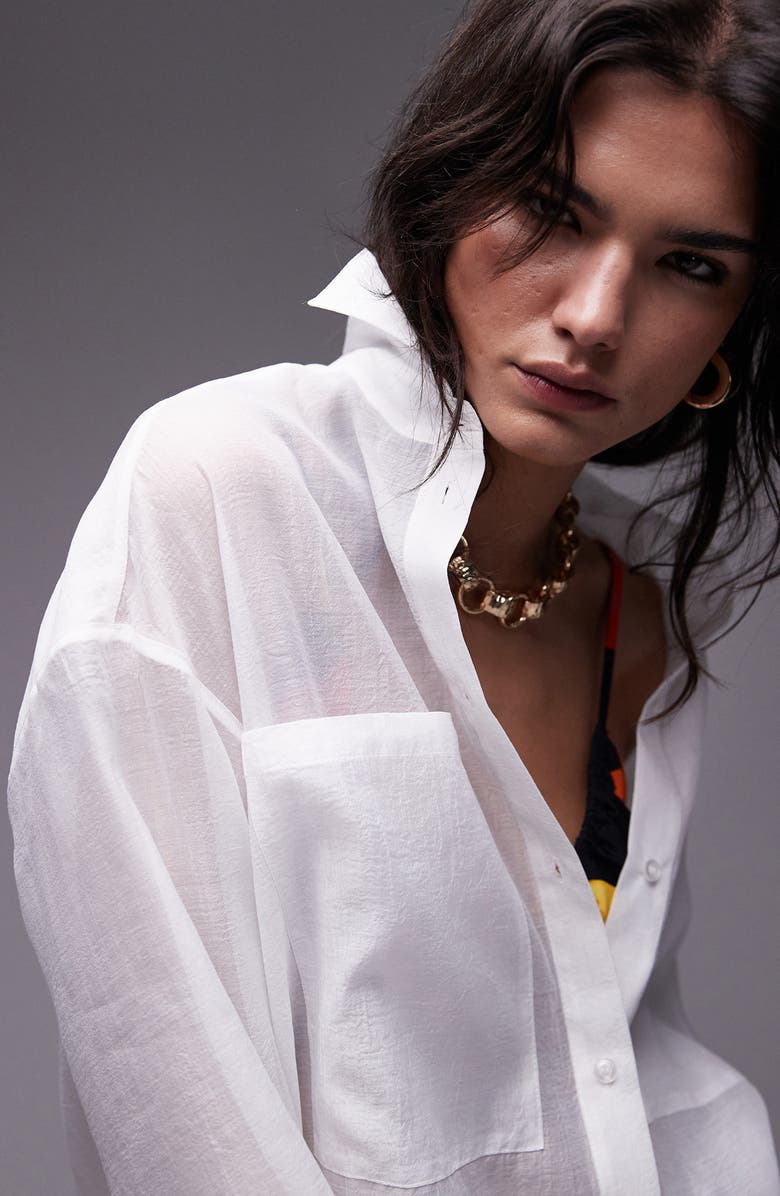 Topshop Oversize Organza Button-Up Shirt, Alternate, color,