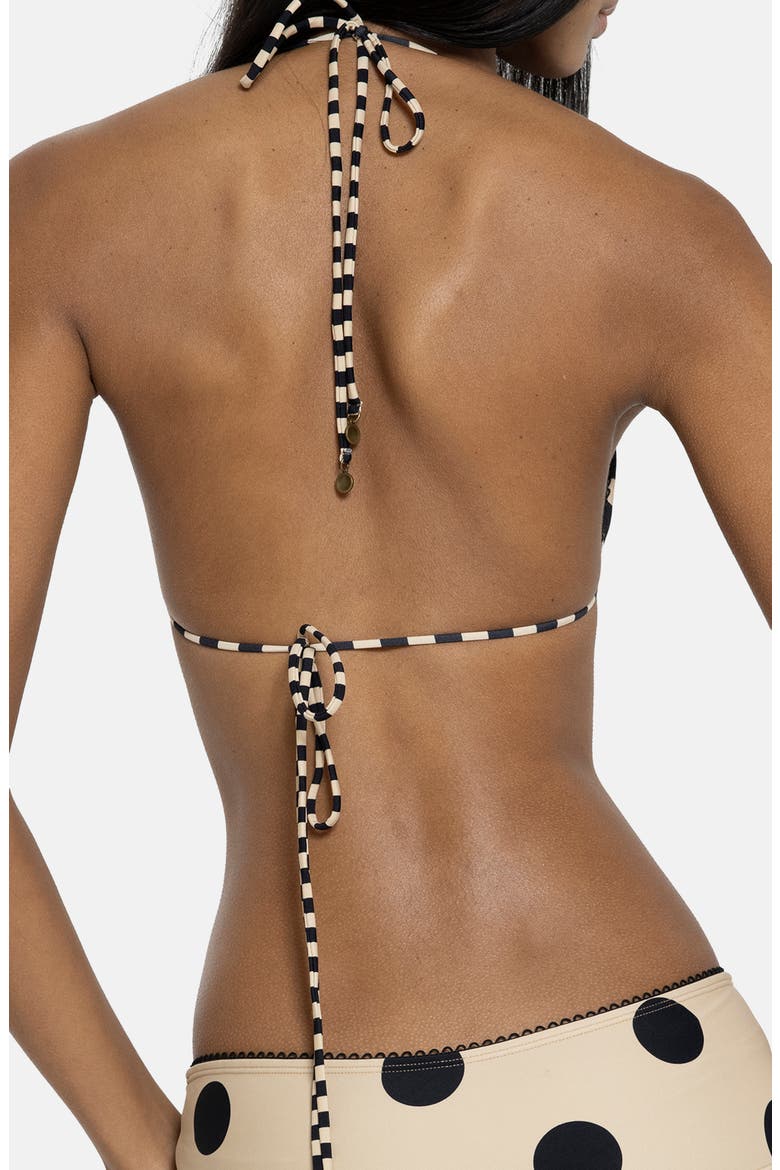 Reversible Polka Dot Picot Trim Triangle Bikini Top, Alternate, color, BLACK