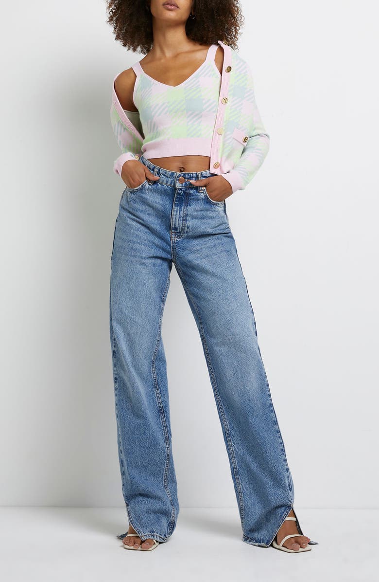 River Island Candy Check Sweater Tank, Alternate, color, 