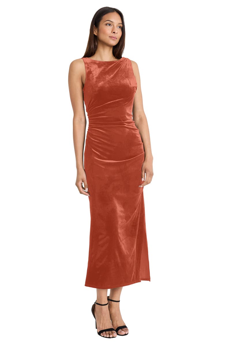 DONNA MORGAN FOR MAGGY Sleeveless Side Slit Velvet Midi Dress, Alternate, color, Fired Brick