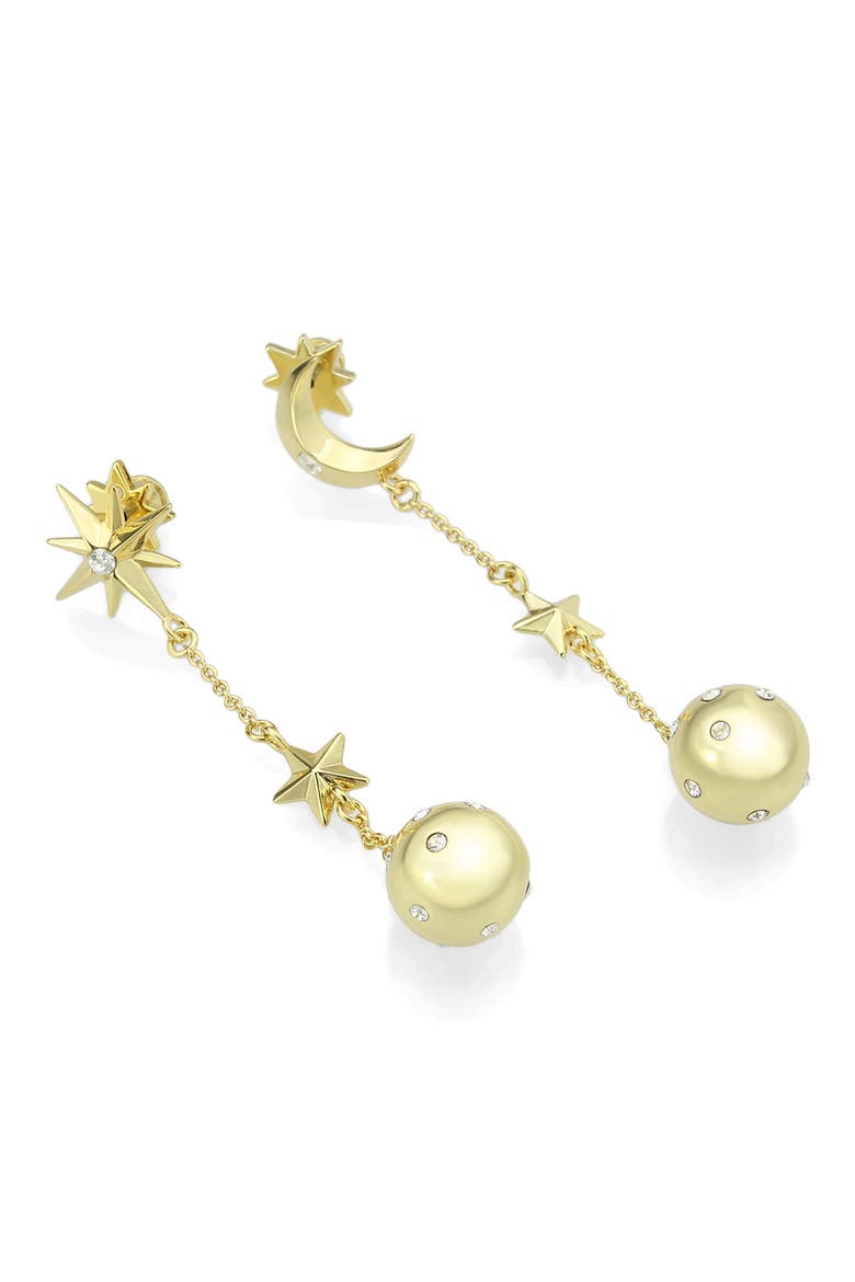 Mismatched Moon & Star Linear Ball Drop Earrings, Alternate, color, GOLD