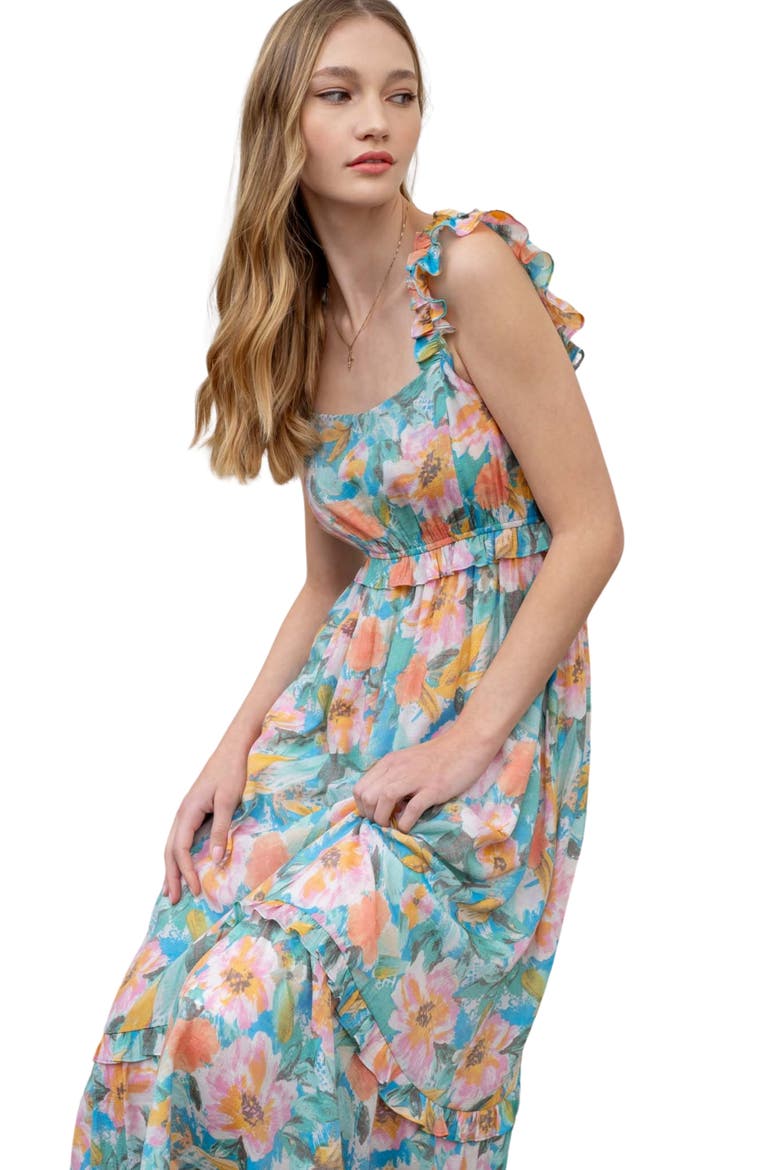 Floral Midi Sundress, Alternate, color, AQUA MULTI