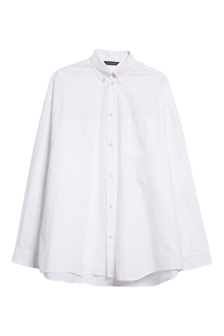 Oversize Logo Back Cotton Poplin Button-Down Shirt, Alternate, color, WHITE