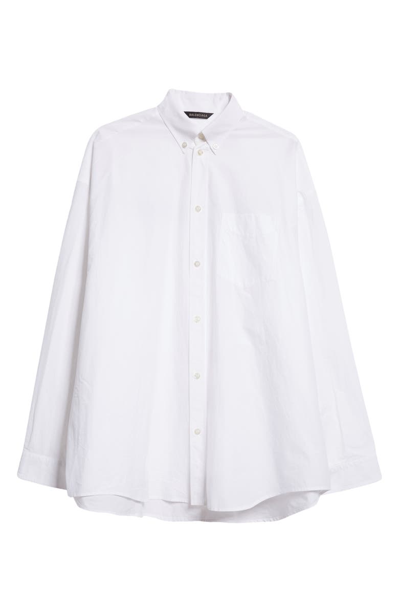 Balenciaga Oversize Logo Back Cotton Poplin Button-Down Shirt, Alternate, color, White