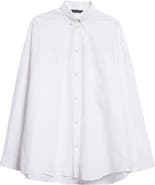 Balenciaga Oversize Logo Back Cotton Poplin Button-Down Shirt