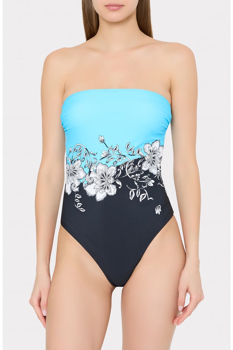 Floral Strapless One-Piece Swimsuit, Main, color, BLUE BLACK