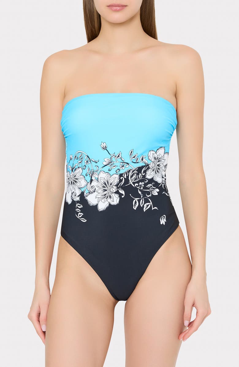 Milly Floral Strapless One-Piece Swimsuit, Main, color, 