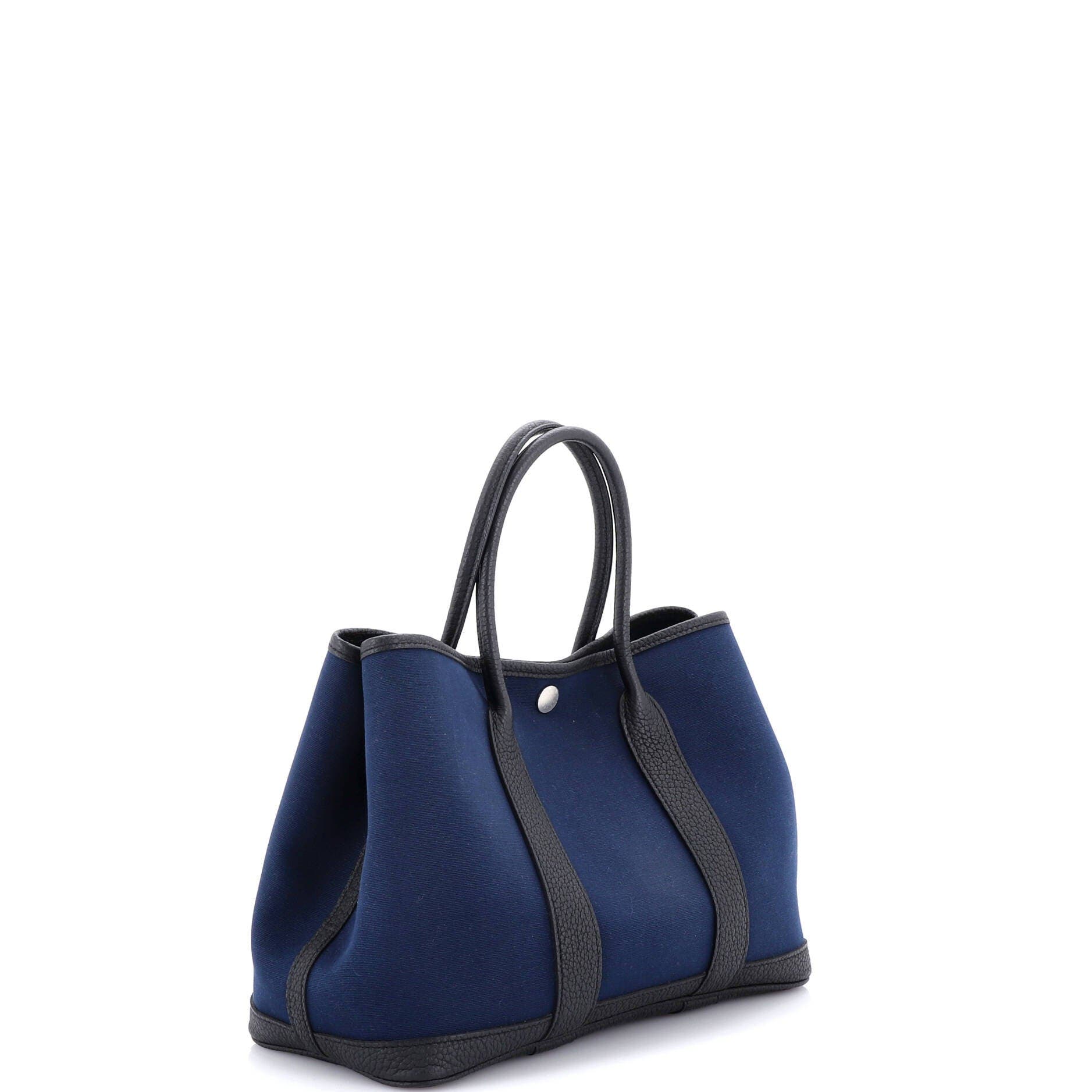 Pre-Owned Hermes Garden Party Tote Toile and Leather 30, Alternate, color, Bleu De Prusse
