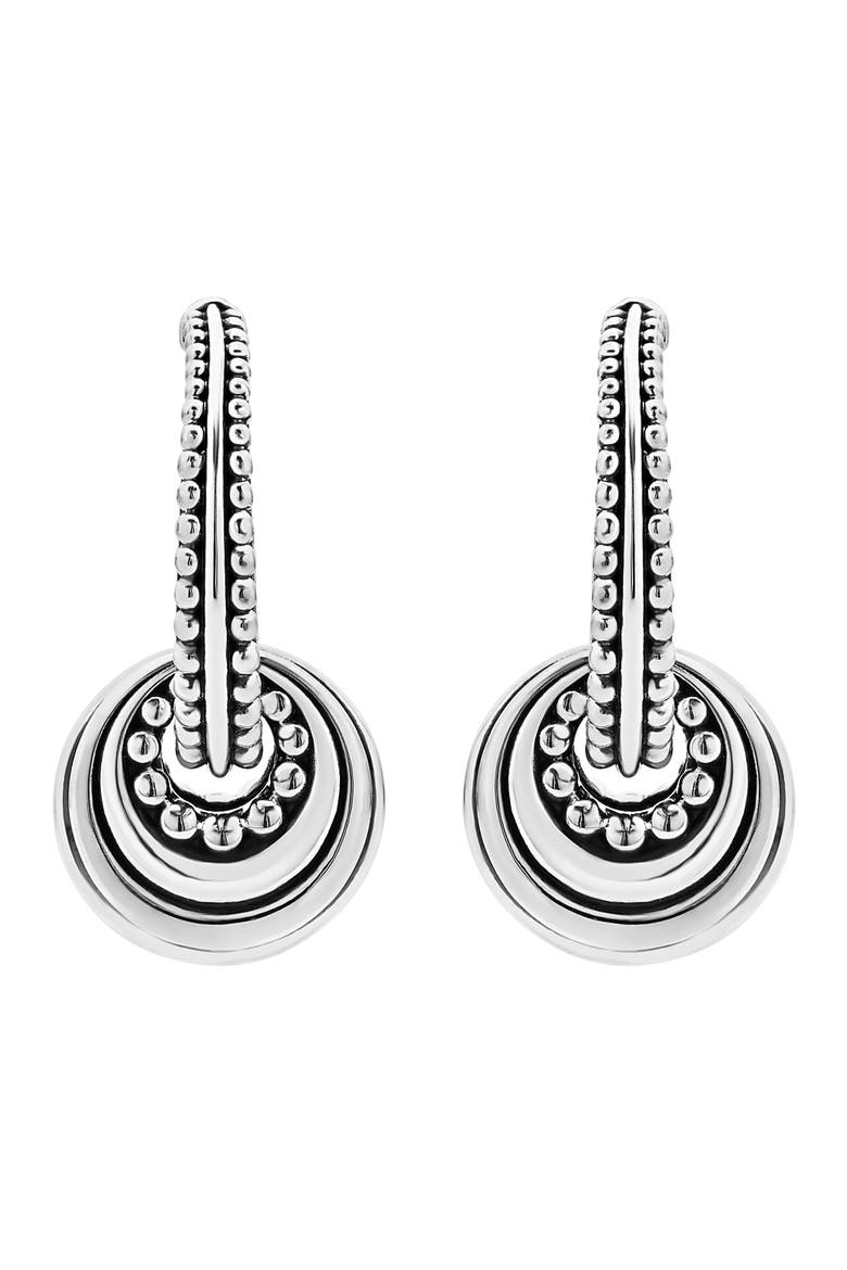 Signature Caviar Disc Charm Hoop Earrings, Main, color, SILVER