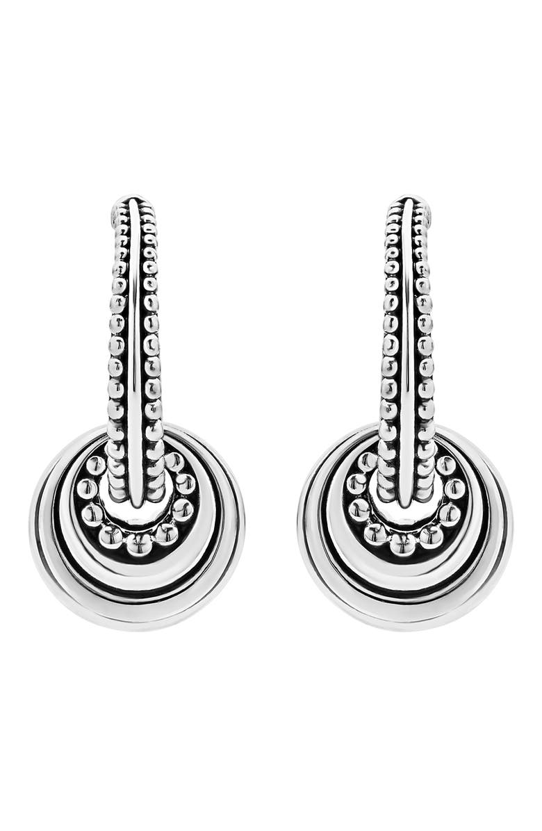 LAGOS Signature Caviar Disc Charm Hoop Earrings, Main, color, Silver