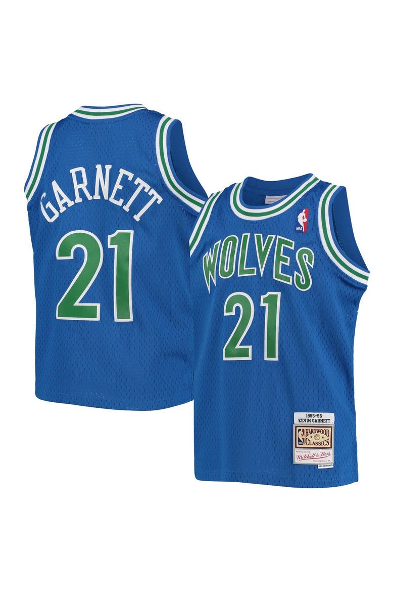 Youth Mitchell & Ness Kevin Garnett Blue Minnesota Timberwolves 1995-96 Hardwood Classics Swingman Jersey, Main, color, Blue