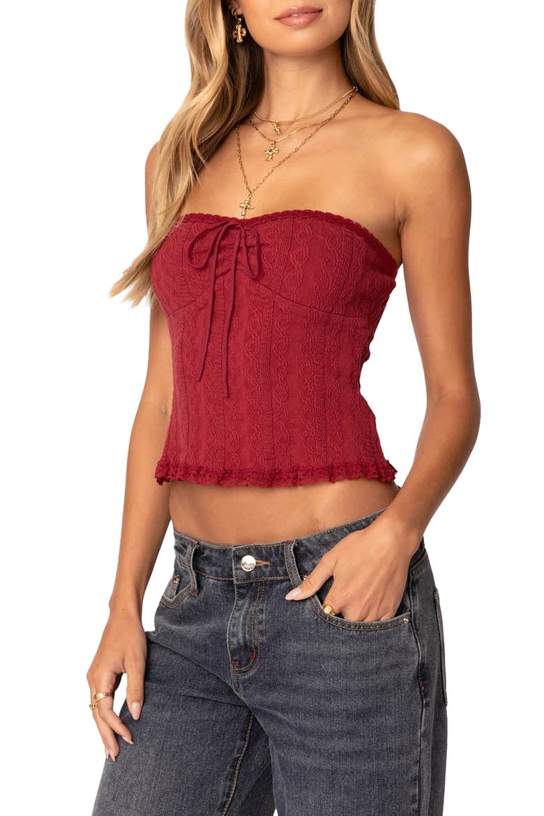 Lacey Tube Top, Alternate, color, BURGUNDY