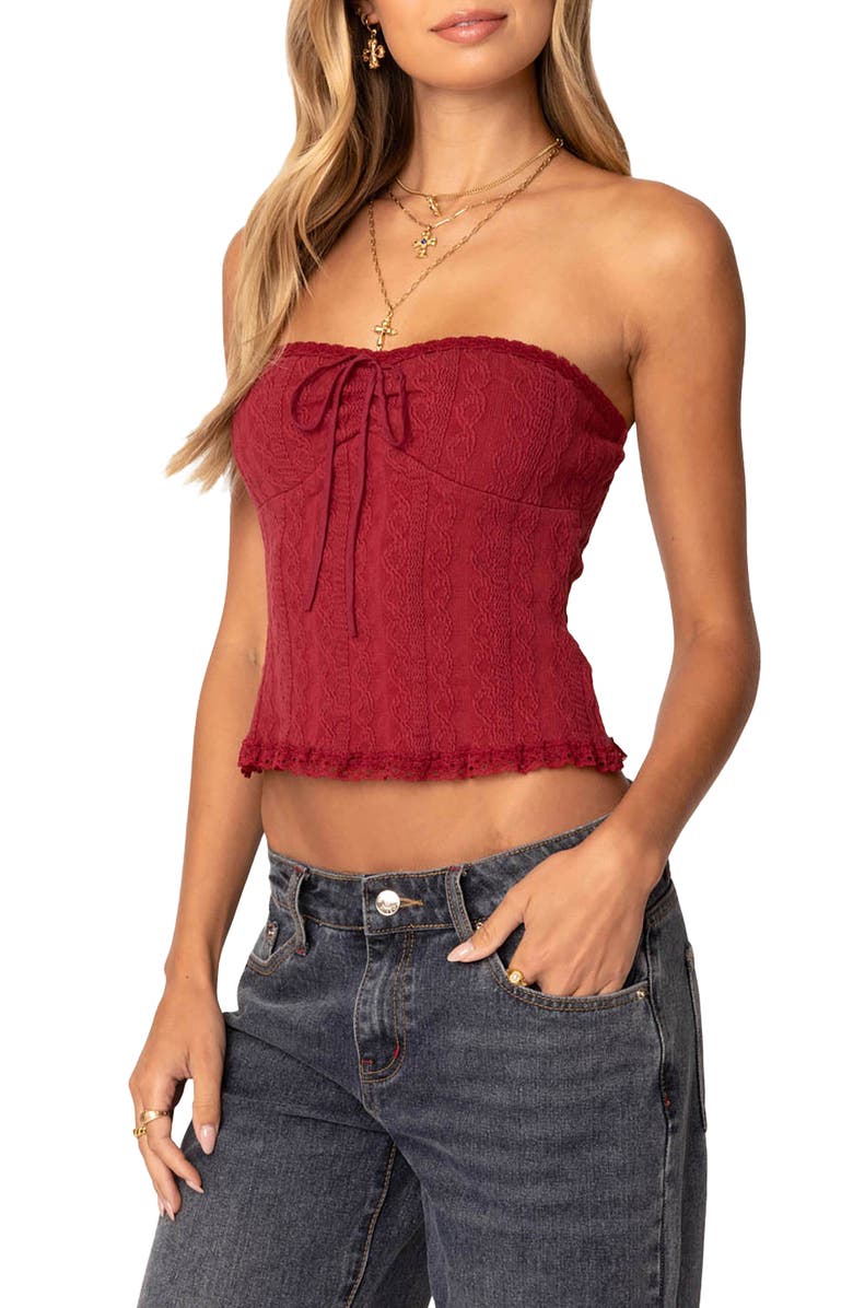 EDIKTED Lacey Tube Top, Alternate, color, Burgundy
