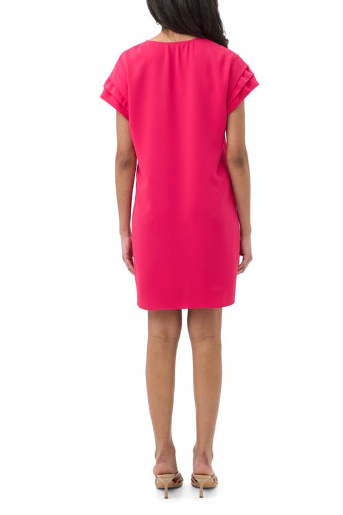 Trina Turk Sadora V Neck Pleated Sleeve Dress In Pink