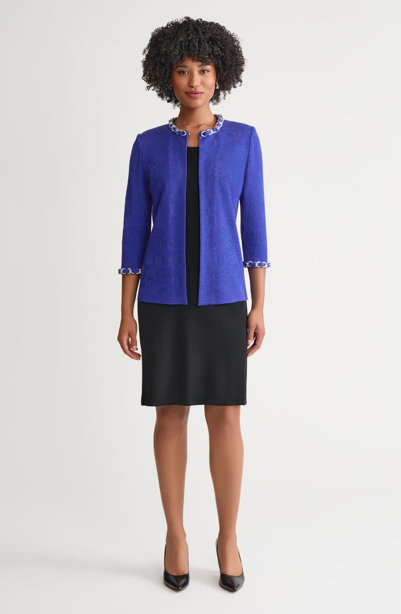 Ming Wang Heritage Tonal Ribbon Chain Trim Knit Jacket, Alternate, color, Sapphire Sea