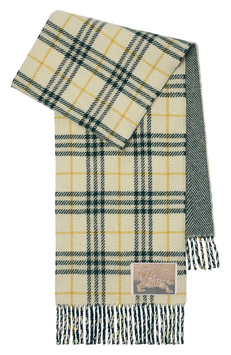 Burberry Check & Herringbone Reversible Cashmere & Wool Fringe Scarf, Main, color,