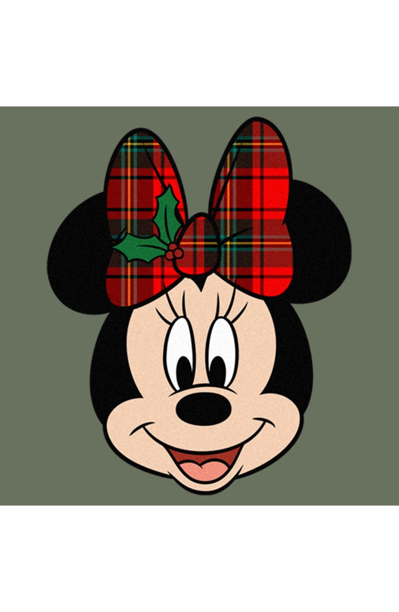 Mickey & Friends Women's Mickey & Friends Christmas Minnie Plaid Bow  Graphic T-Shirt, Alternate, color, Sage Green