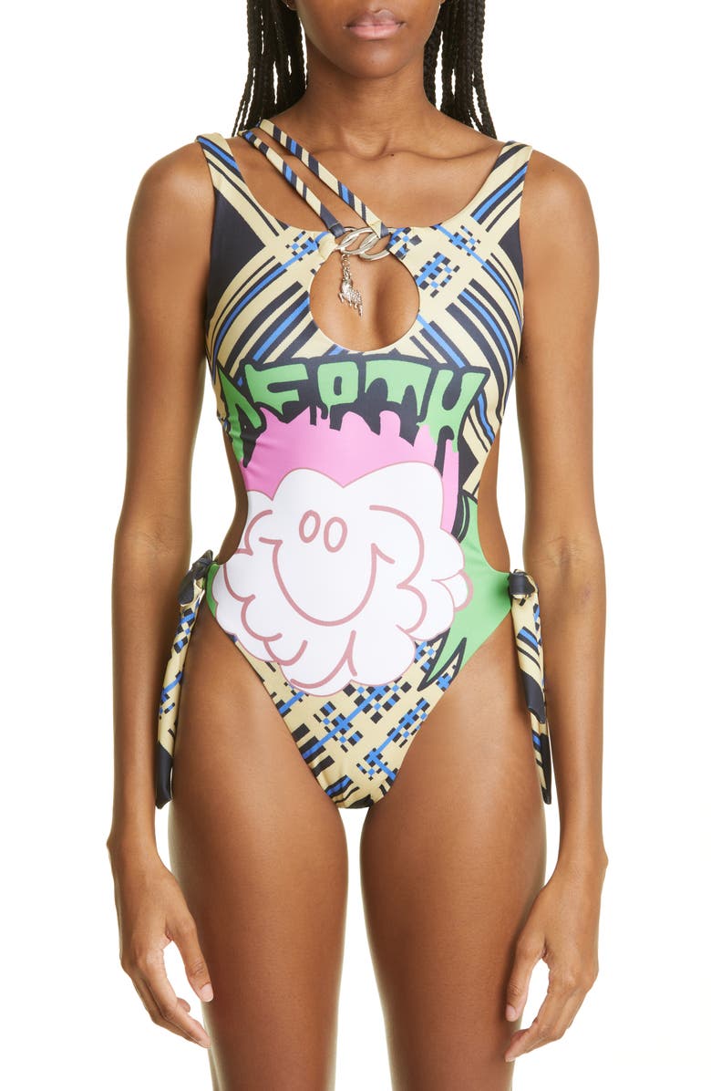 Chopova Lowena Happy Death Cloud Cutout One-Piece Swimsuit, Main, color, 