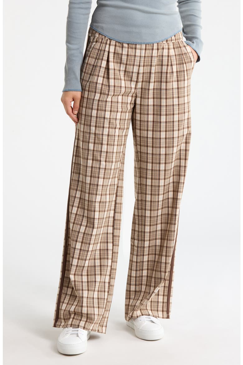 Plaid Pull-On Pants, Main, color, PALMA PLAID BROWN