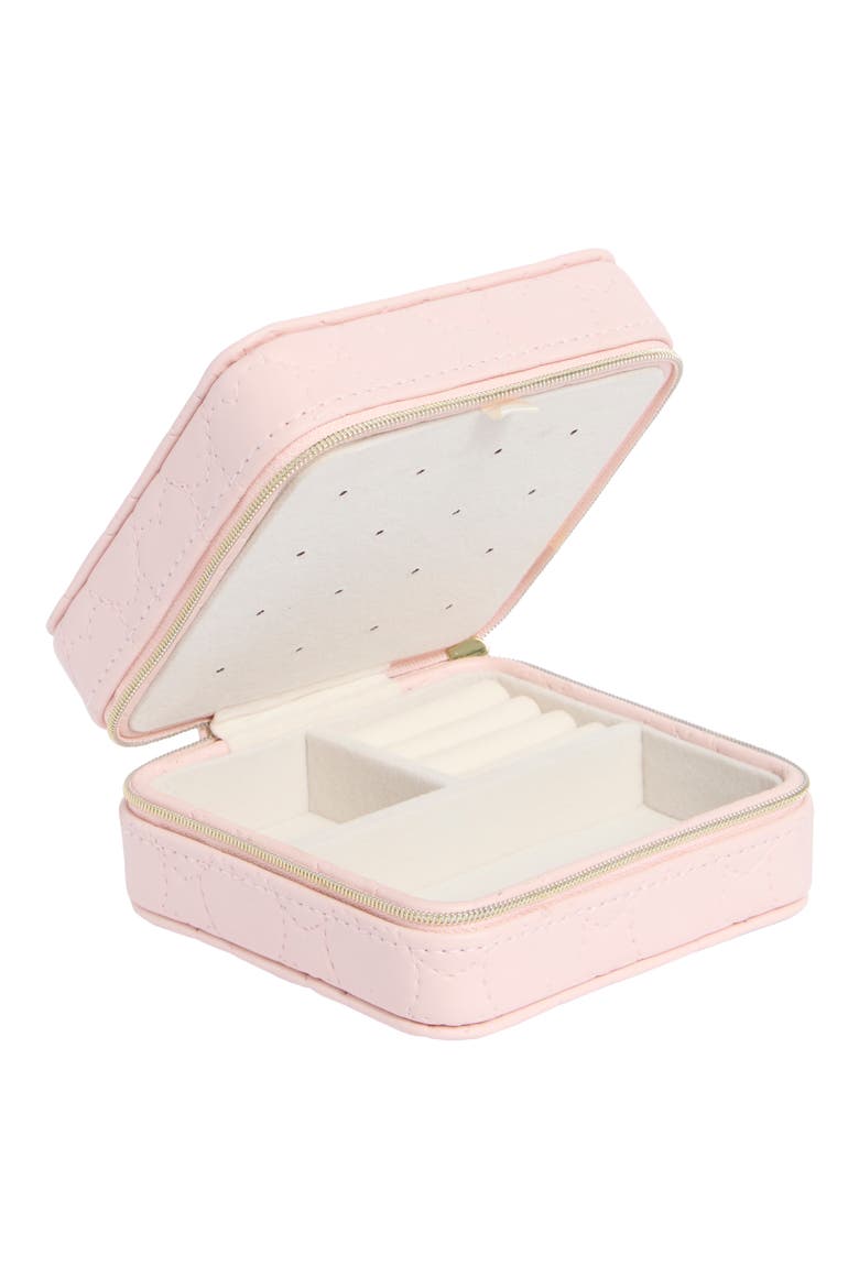 Square Zip Jewelry Box, Alternate, color, PINK- QUILTED HEARTS
