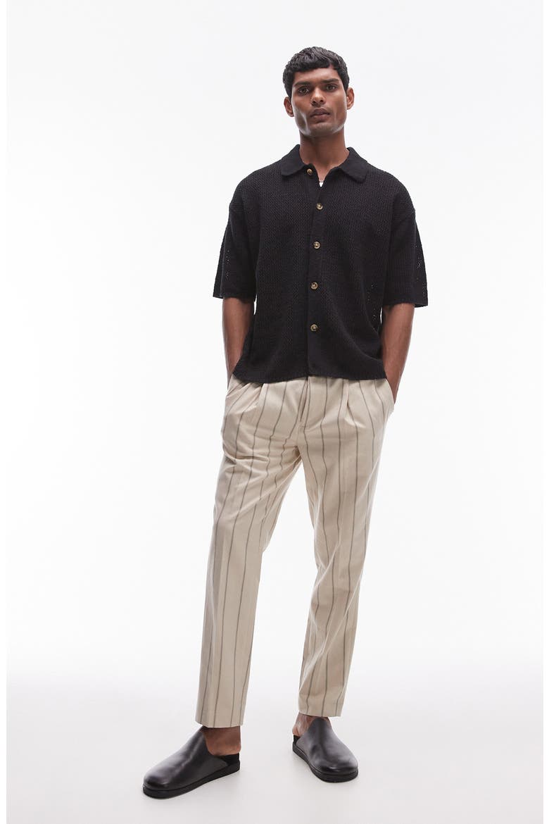 Short Sleeve Knit Button-Up Shirt, Alternate, color, BLACK