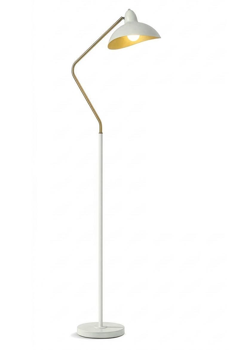 Swoop 69" Industrial Adjustable LED Floor Lamp with Metal Bowl Shade and Gold Accent, Main, color, Cream and Gold