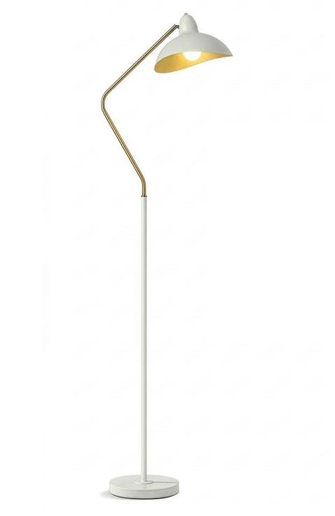 Swoop 69" Industrial Adjustable LED Floor Lamp with Metal Bowl Shade and Gold Accent