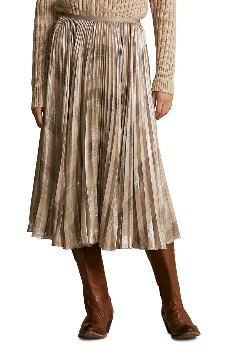 Polo Ralph Lauren Rese Metallic Plaid Pleated Skirt, Main, color, 