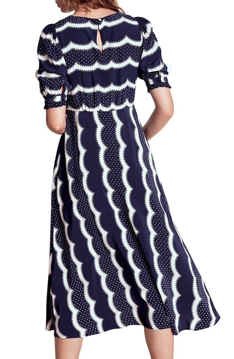 Boden Scallop Stripe Dress, Alternate, color, French Navy, Dainty Scallop