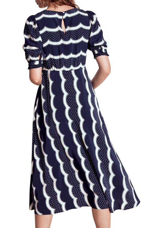 Boden Scallop Stripe Dress In Blue